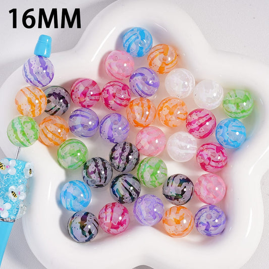 Acrylic Beads UV Coating Watermelon Stripes Printed, Multi-Color, 16MM (Single Color is available for 200pcs(Whole Bag) Only)