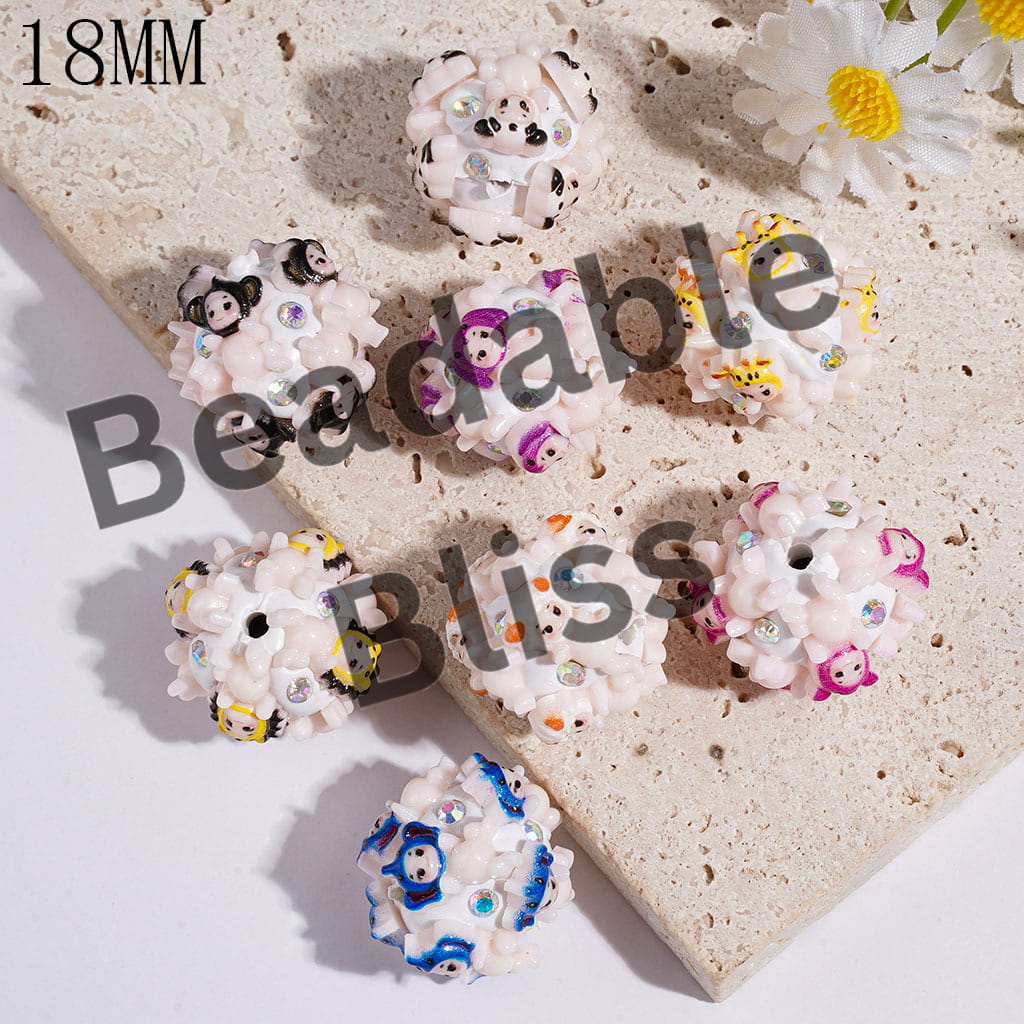 Clay Beads Baby Angel with Animal Hat and AB Rhinestones, 18MM Random Mix Multi-Color