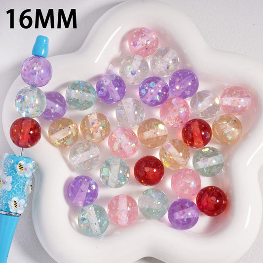 Acrylic Beads Laser Effect Shiny Flakes Inside, Translucent, 16MM (Single Color is available for 200pcs(Whole Bag) Only)
