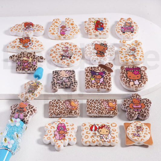 Acrylic Beads Pendants Jaguar Printed Cute Hello Kitt Series in Different Shapes Mix