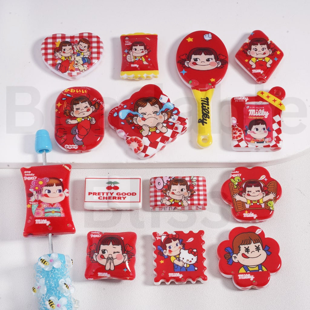 Acrylic Beads Pendants Fujiy Food Pek Milk Series in Different Shapes, Random Mix