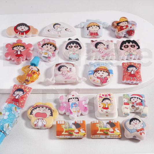 Acrylic Beads Cute Chib Maruko-cha Series Japan Anime in Different Shapes, Random Mix