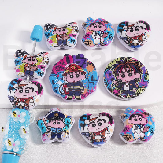 Acrylic Beads Cute Crayo Shin-Cha & Job Series in Different Shapes Mix