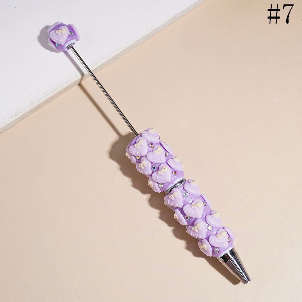 Beadable Clay Pens with Heart and Mini Bowtie, AB Rhinestones, Multi-Color