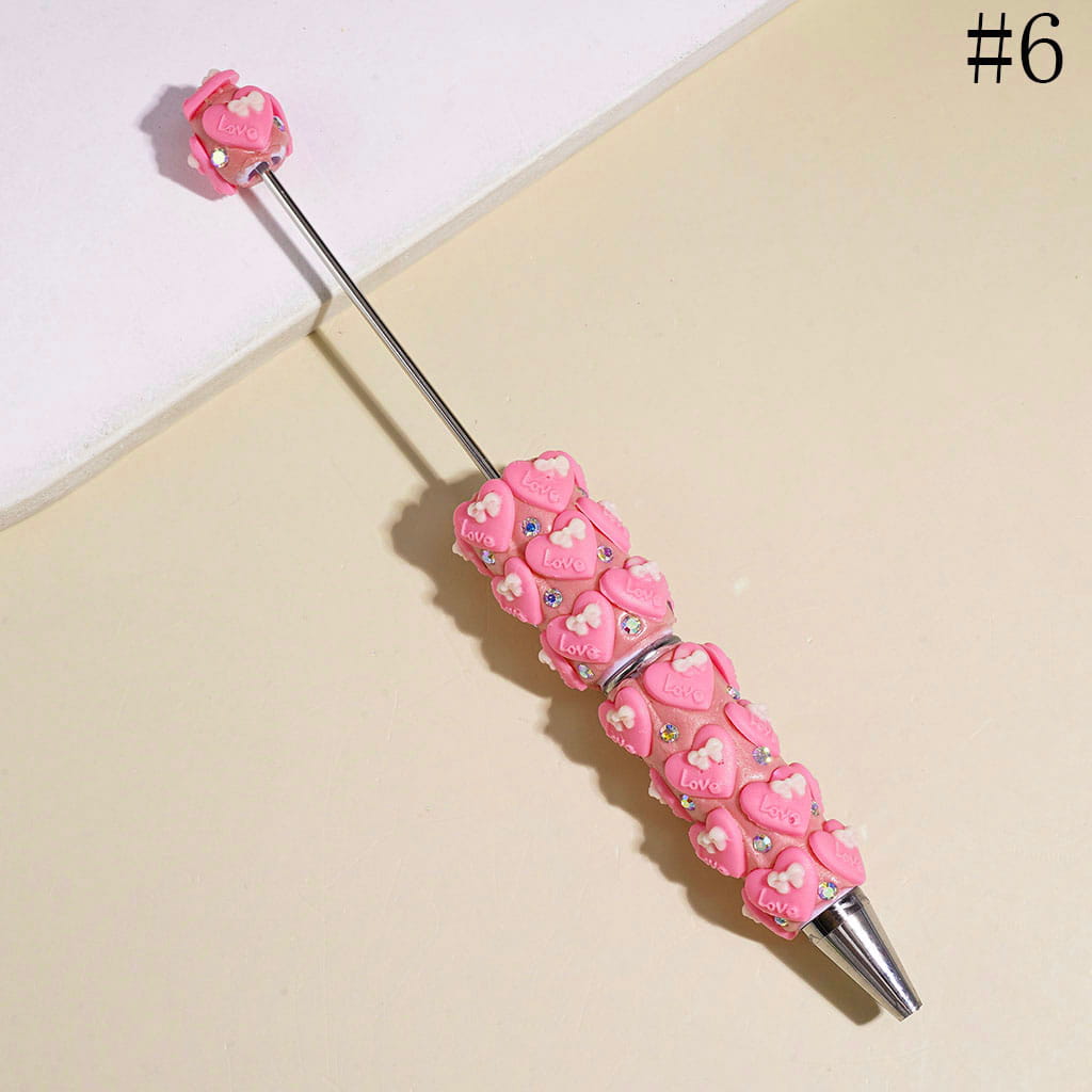 Beadable Clay Pens with Heart and Mini Bowtie, AB Rhinestones, Multi-Color
