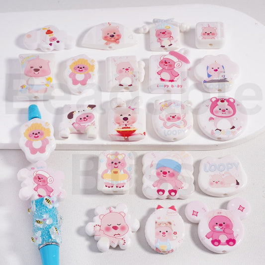 Acrylic Beads  Cute Pink Loop Series in Different Shapes, Random Mix