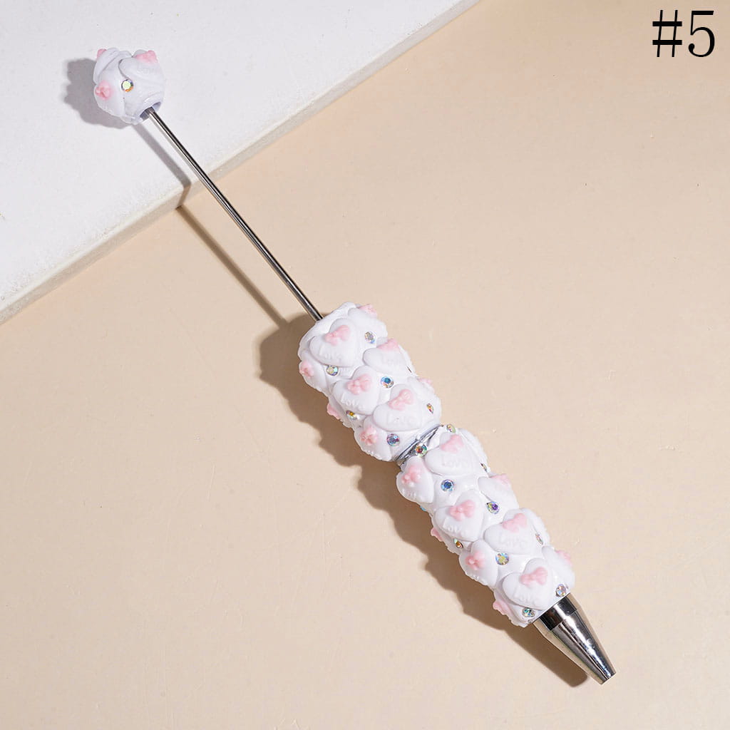 Beadable Clay Pens with Heart and Mini Bowtie, AB Rhinestones, Multi-Color