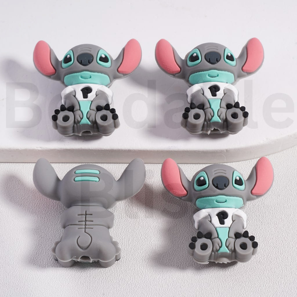 Silicone Focal Beads 3D Cute Gray Stitc