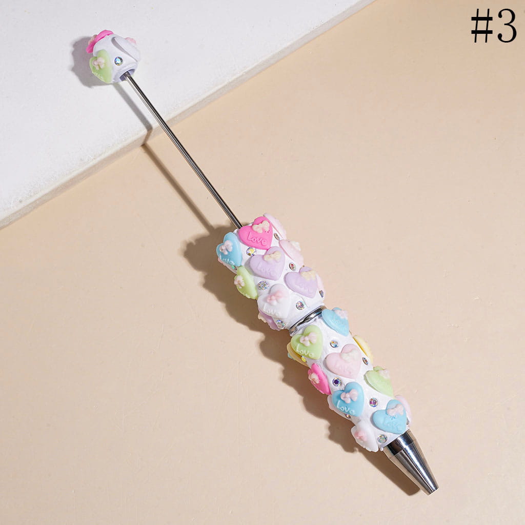 Beadable Clay Pens with Heart and Mini Bowtie, AB Rhinestones, Multi-Color