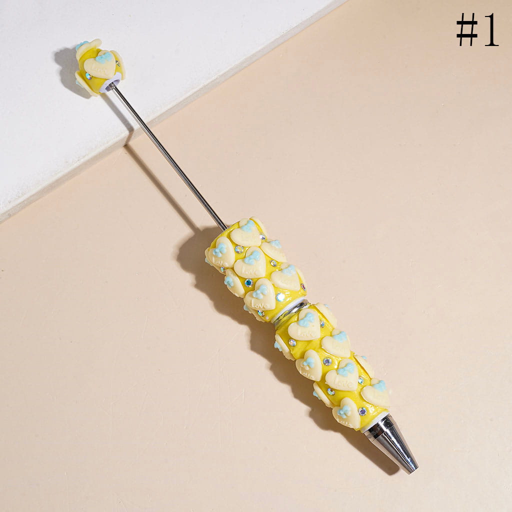 Beadable Clay Pens with Heart and Mini Bowtie, AB Rhinestones, Multi-Color