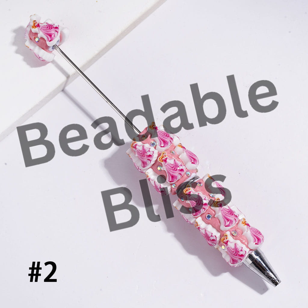 Beadable Clay Pens with Classic Animation Pretty Princess Character Theme, AB Rhinestones
