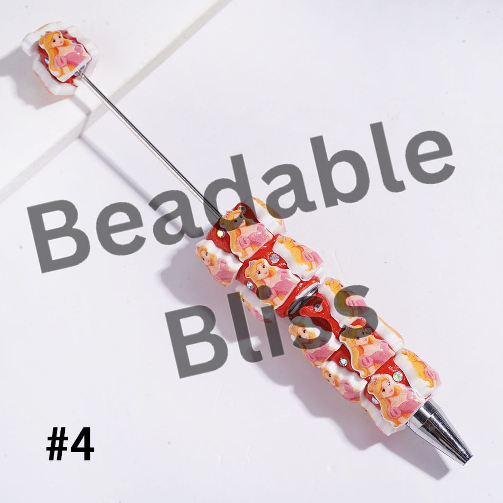 Beadable Clay Pens with Classic Animation Pretty Princess Character Theme, AB Rhinestones