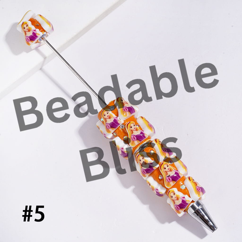 Beadable Clay Pens with Classic Animation Pretty Princess Character Theme, AB Rhinestones