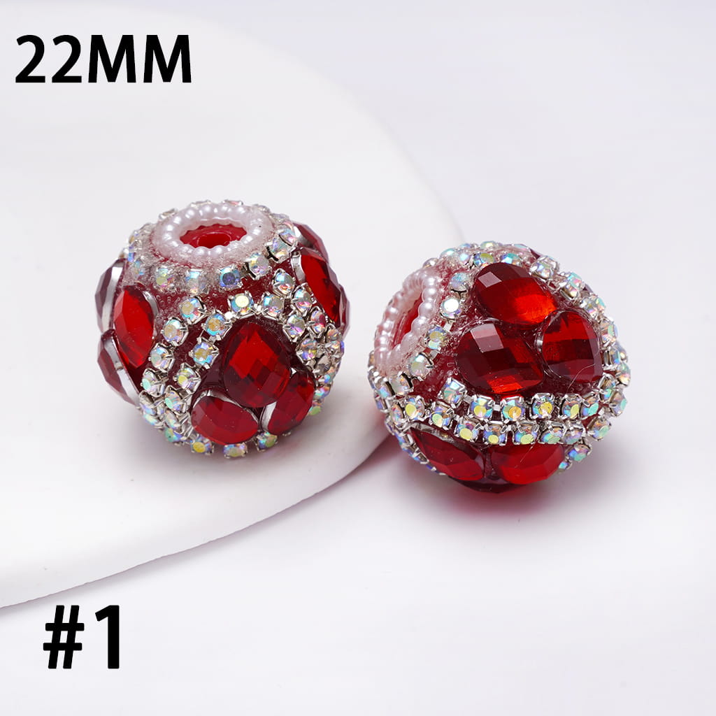 Handcrafted Acrylic Beads w Water Drop Rhinestones, AB Rhinestone and White Pearl Chains, 22MM, Multi-Colors