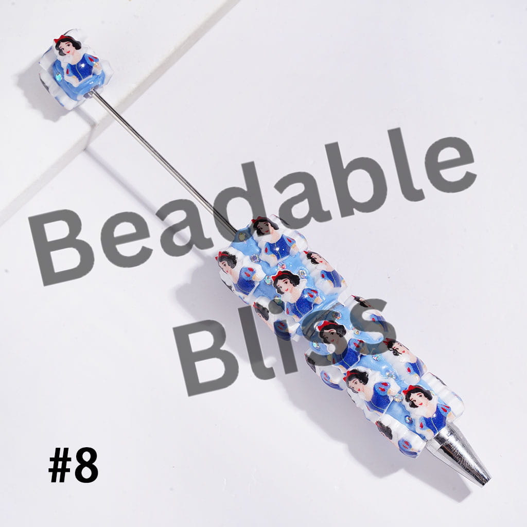 Beadable Clay Pens with Classic Animation Pretty Princess Character Theme, AB Rhinestones