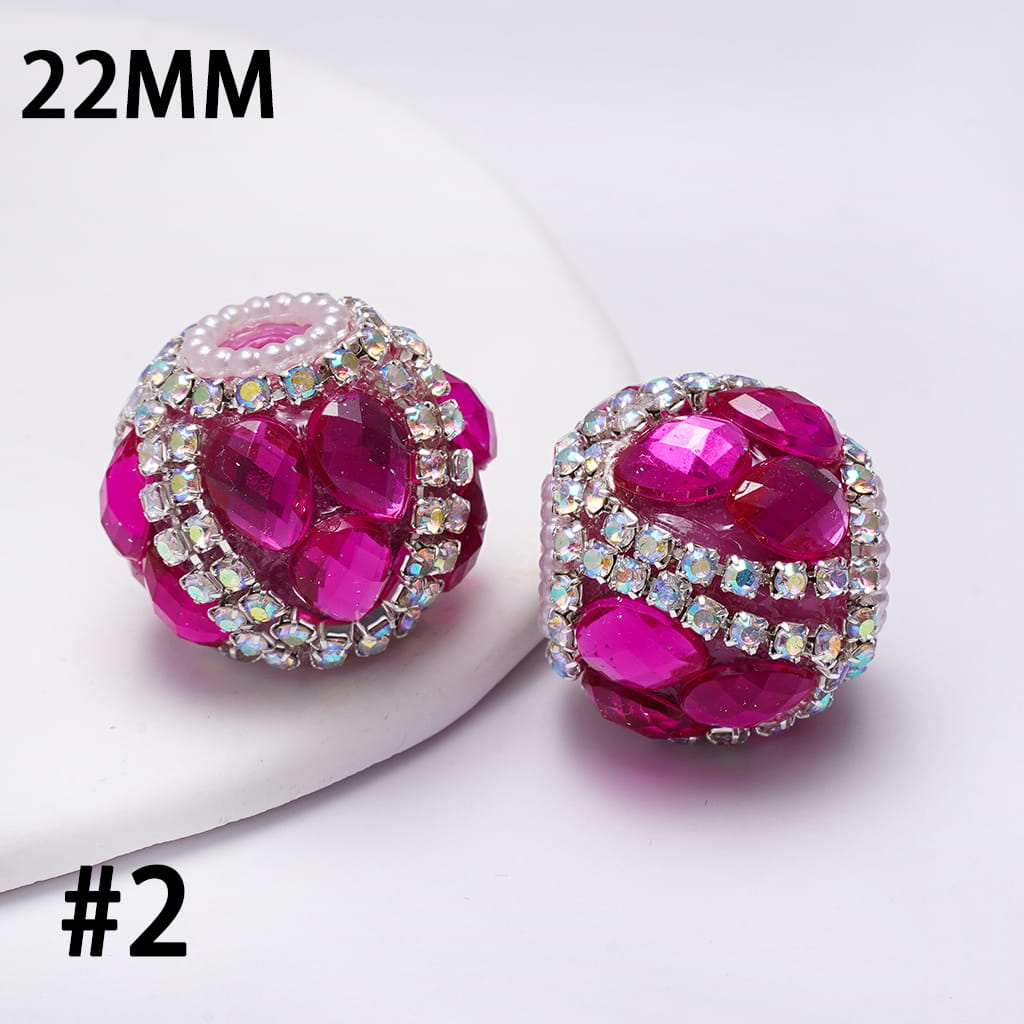 Handcrafted Acrylic Beads w Water Drop Rhinestones, AB Rhinestone and White Pearl Chains, 22MM, Multi-Colors