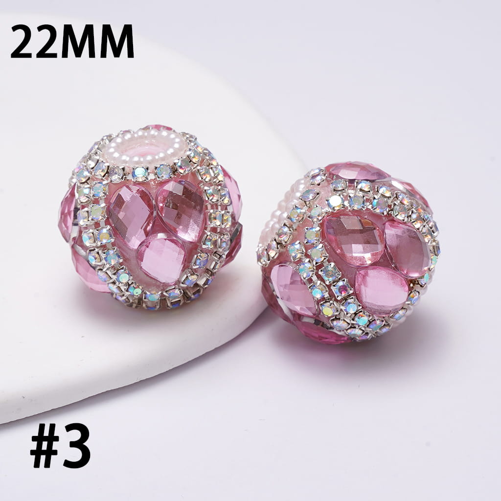 Handcrafted Acrylic Beads w Water Drop Rhinestones, AB Rhinestone and White Pearl Chains, 22MM, Multi-Colors
