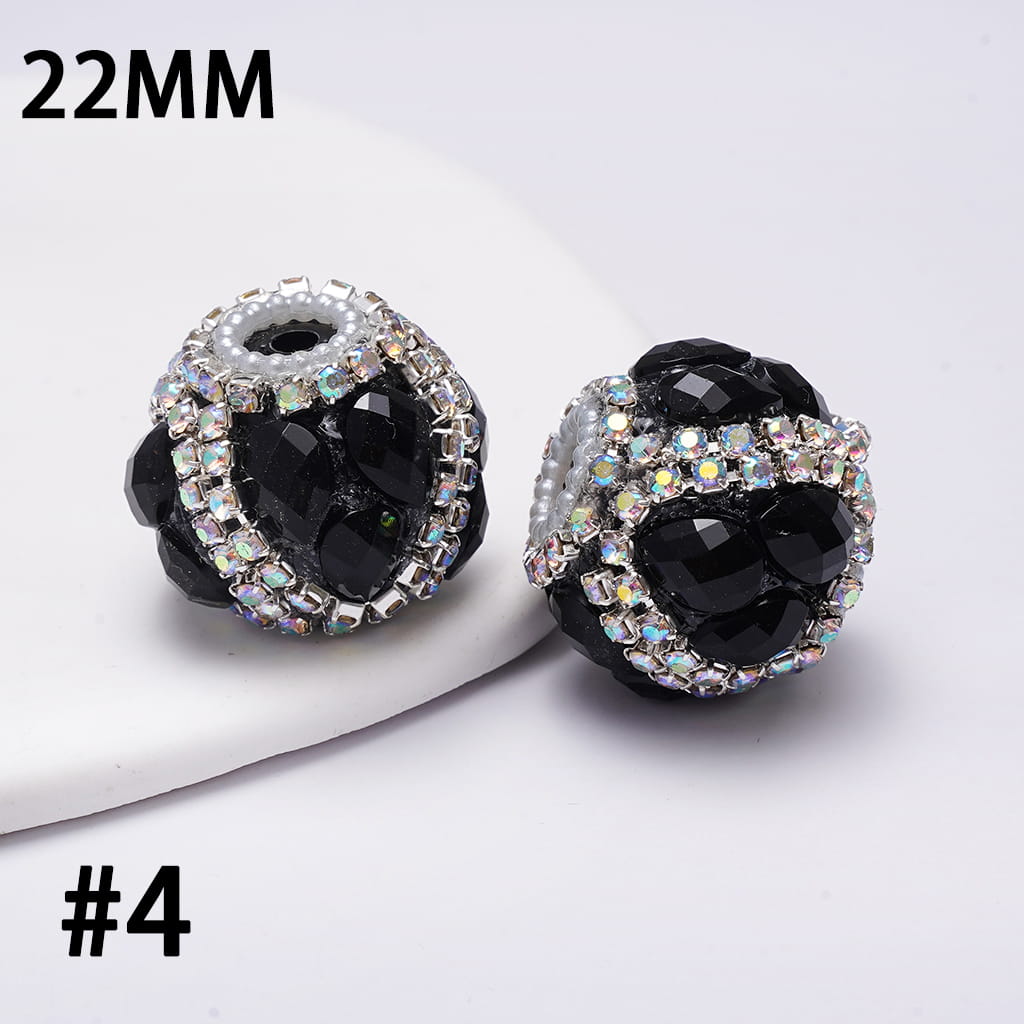 Handcrafted Acrylic Beads w Water Drop Rhinestones, AB Rhinestone and White Pearl Chains, 22MM, Multi-Colors