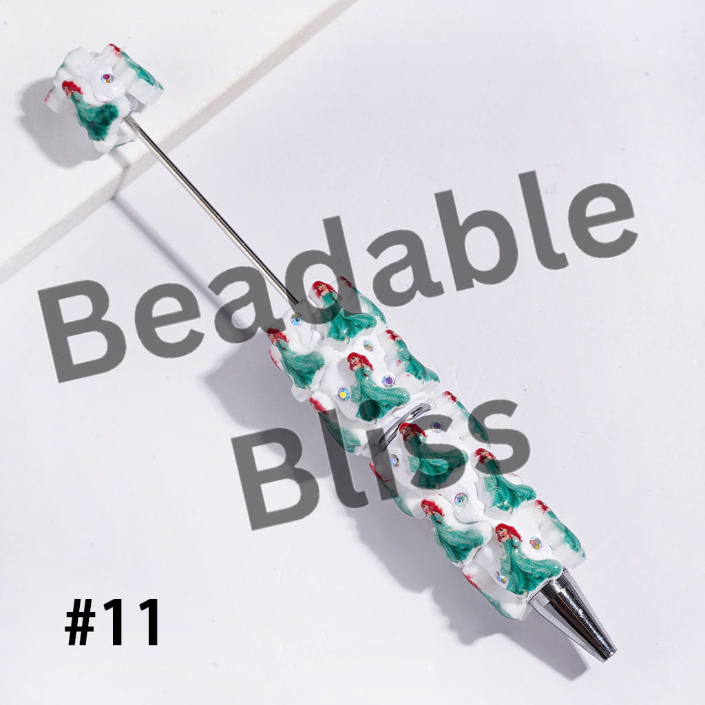 Beadable Clay Pens with Classic Animation Pretty Princess Character Theme, AB Rhinestones