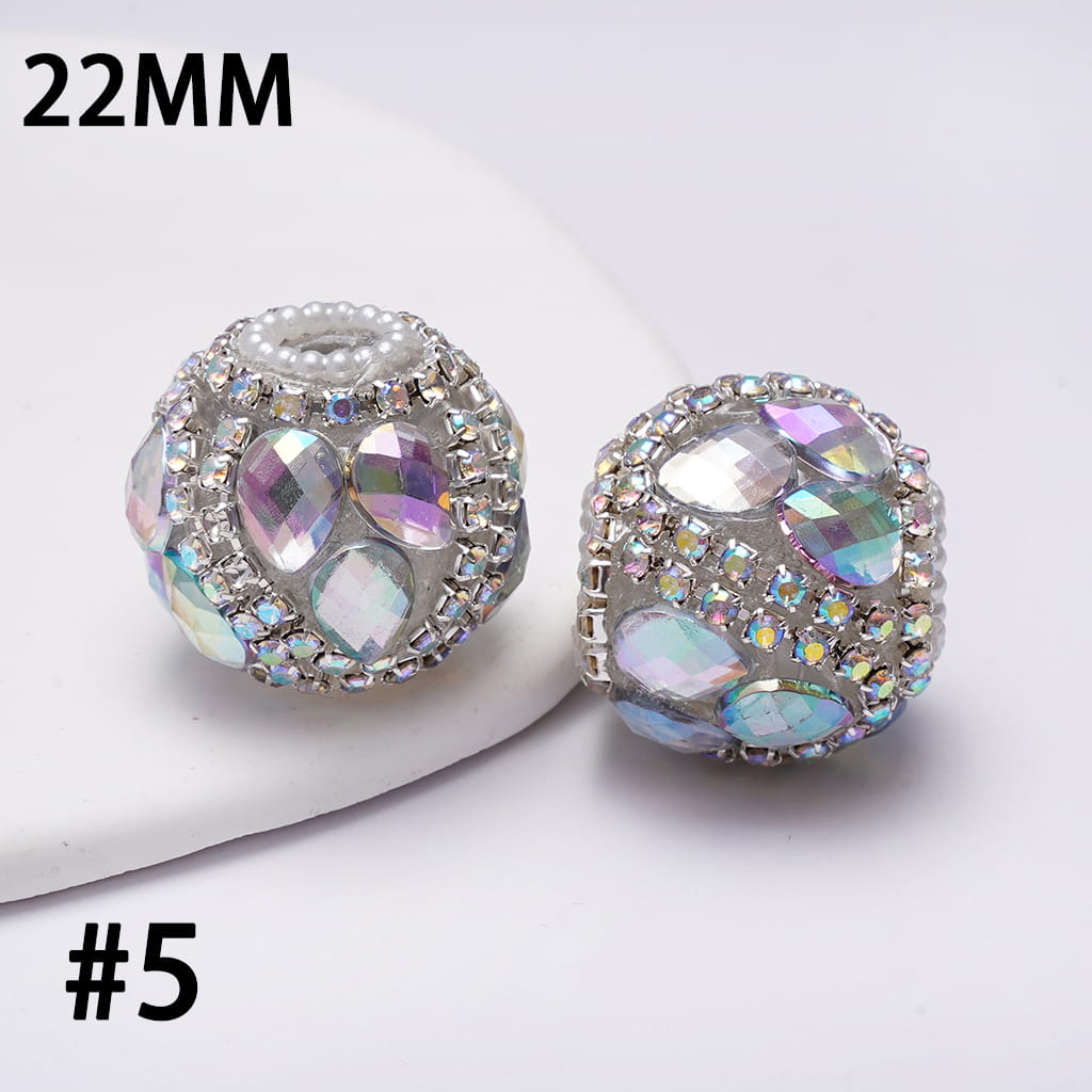 Handcrafted Acrylic Beads w Water Drop Rhinestones, AB Rhinestone and White Pearl Chains, 22MM, Multi-Colors