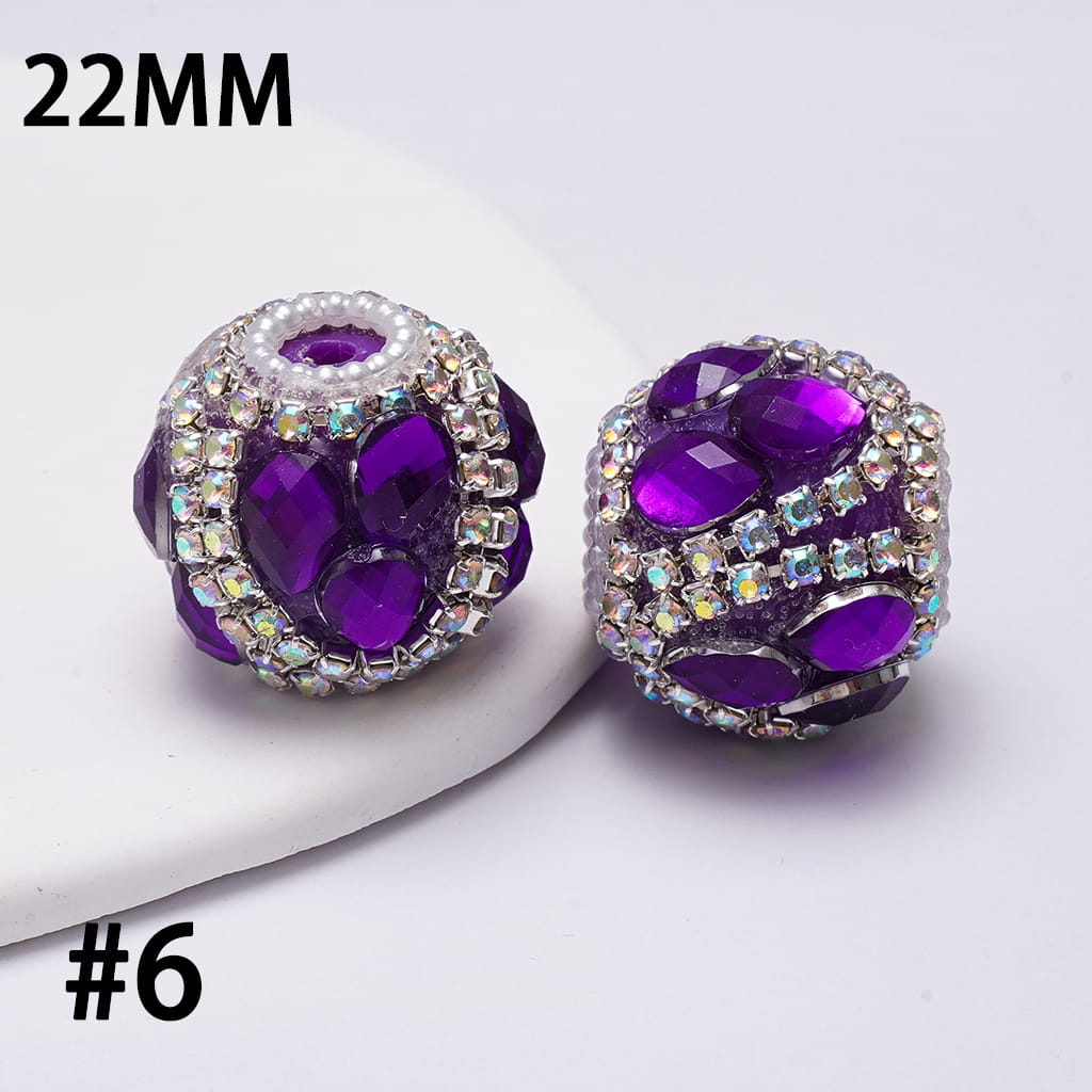 Handcrafted Acrylic Beads w Water Drop Rhinestones, AB Rhinestone and White Pearl Chains, 22MM, Multi-Colors