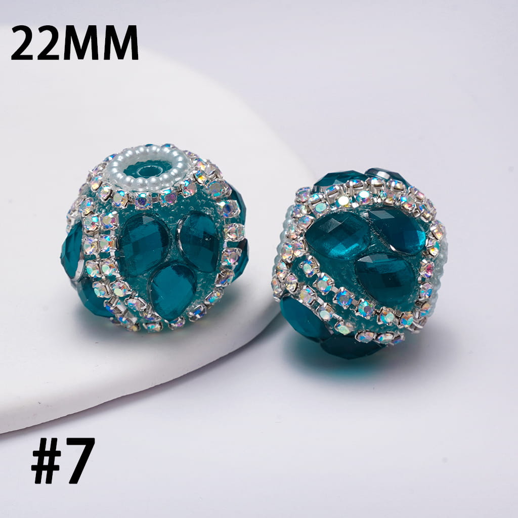 Handcrafted Acrylic Beads w Water Drop Rhinestones, AB Rhinestone and White Pearl Chains, 22MM, Multi-Colors