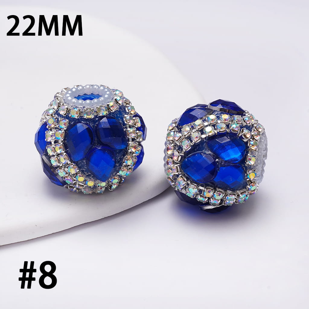 Handcrafted Acrylic Beads w Water Drop Rhinestones, AB Rhinestone and White Pearl Chains, 22MM, Multi-Colors