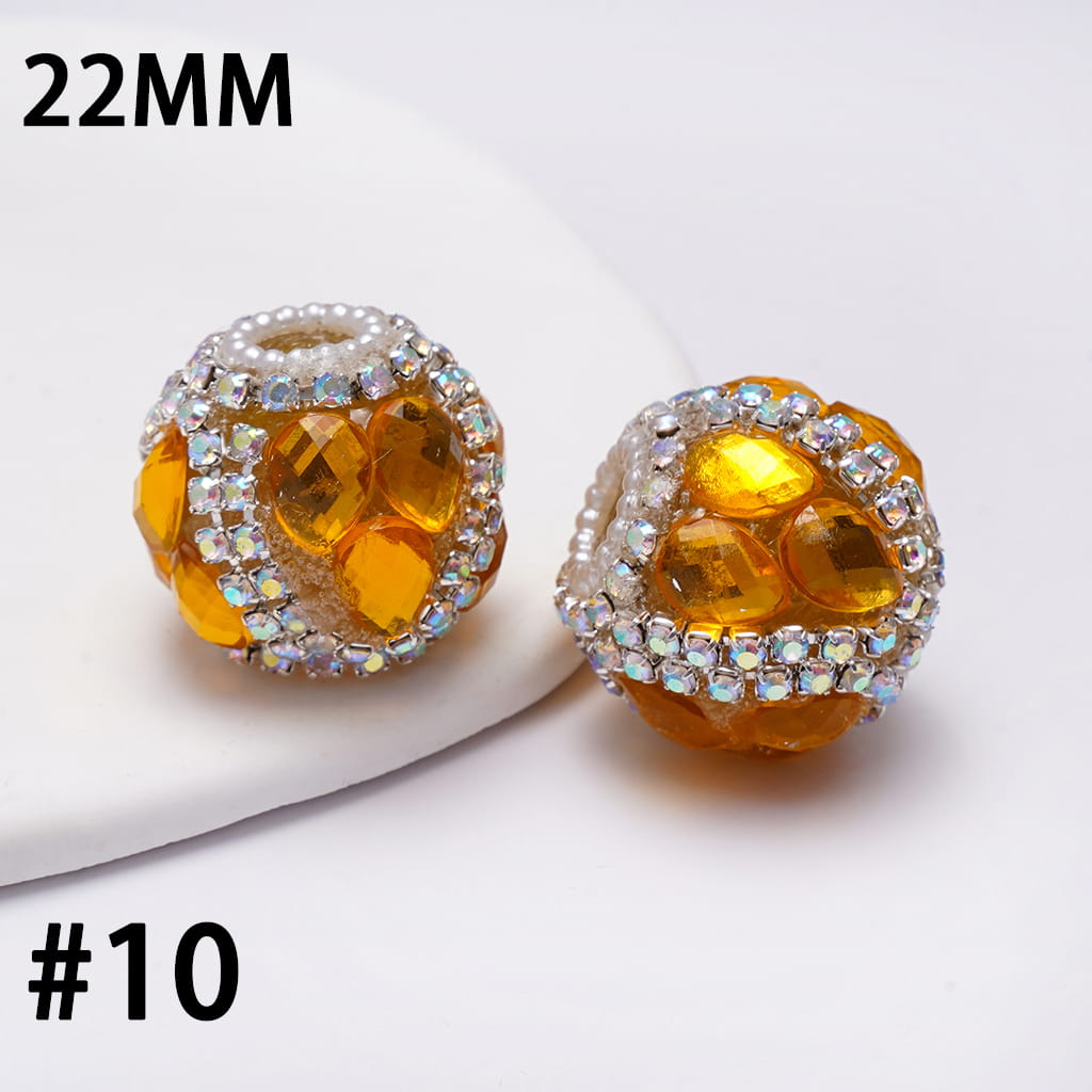 Handcrafted Acrylic Beads w Water Drop Rhinestones, AB Rhinestone and White Pearl Chains, 22MM, Multi-Colors