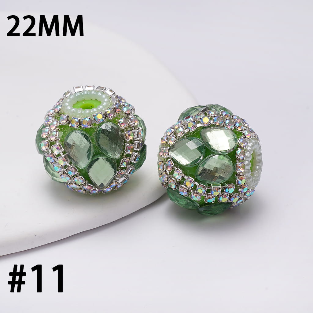 Handcrafted Acrylic Beads w Water Drop Rhinestones, AB Rhinestone and White Pearl Chains, 22MM, Multi-Colors