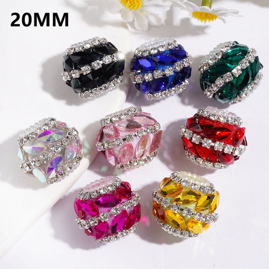 Handmade Acrylic beads with Marquise Cut Rhinestone, Clear Rhinestone Chains and White Pearl Trim, Multi-Color