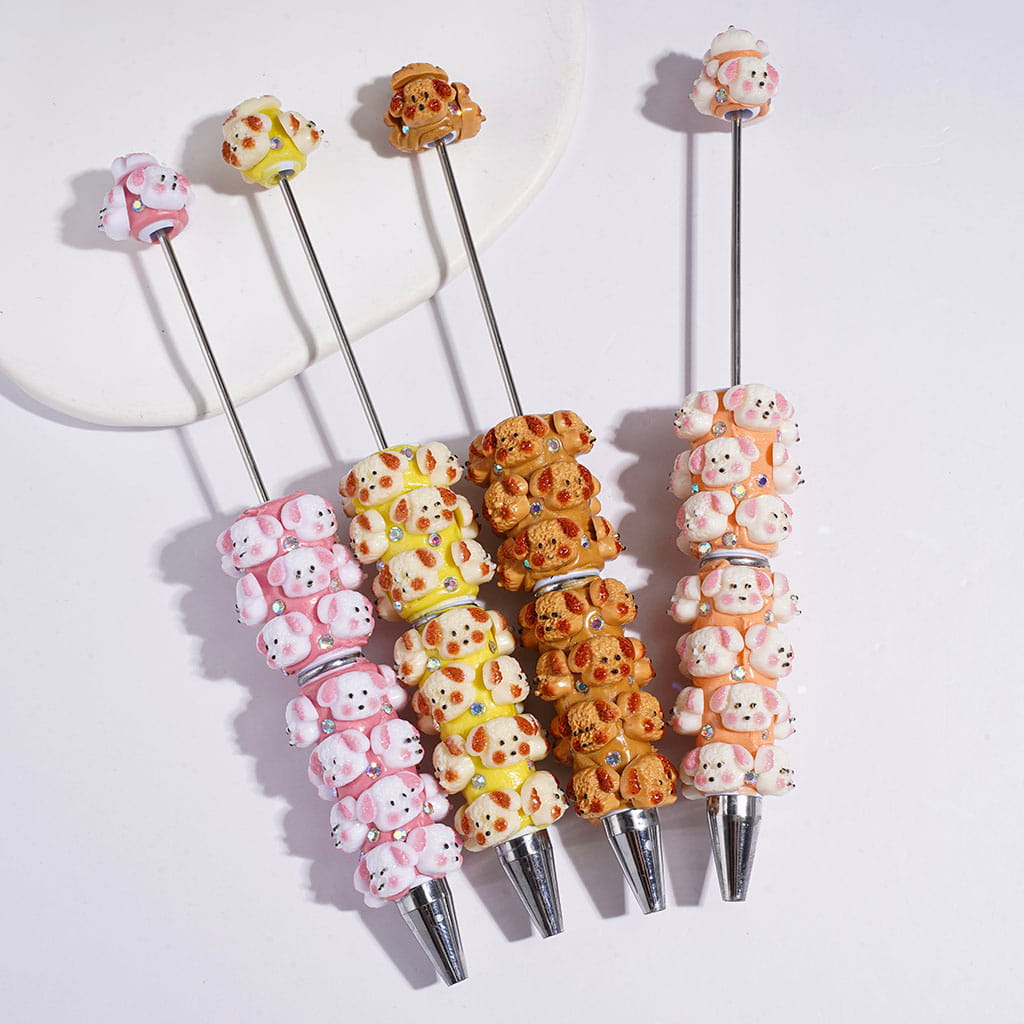 Beadable Clay Pens with Matte Texture Cute Dog and AB Rhinestones, Multi-Color