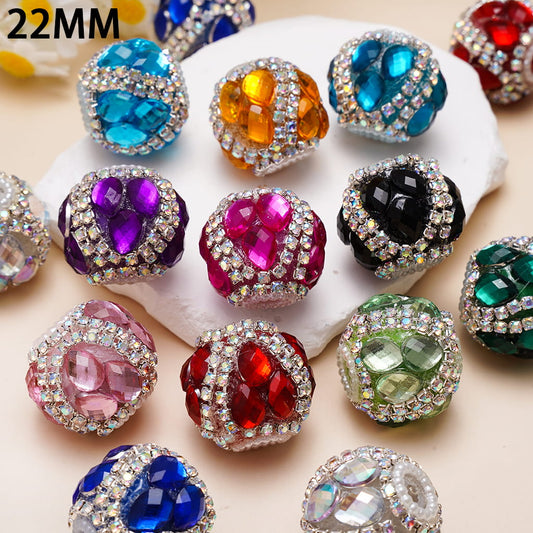 Handcrafted Acrylic Beads w Water Drop Rhinestones, AB Rhinestone and White Pearl Chains, 22MM, Random Mix
