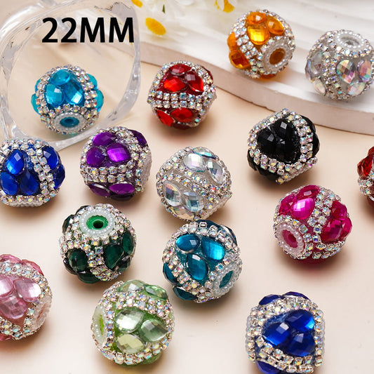 Handcrafted Acrylic Beads w Water Drop Rhinestones, AB Rhinestone and White Pearl Chains, 22MM, Multi-Colors