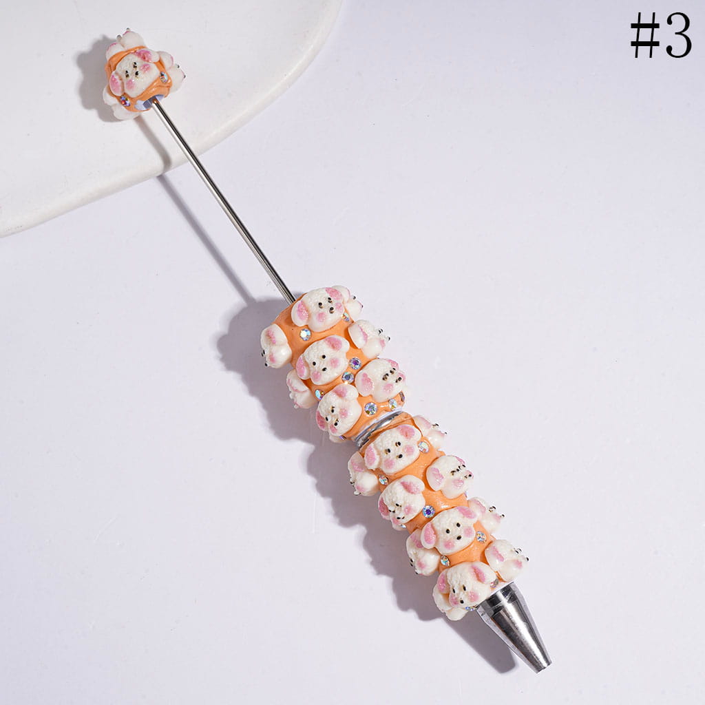 Beadable Clay Pens with Matte Texture Cute Dog and AB Rhinestones, Multi-Color