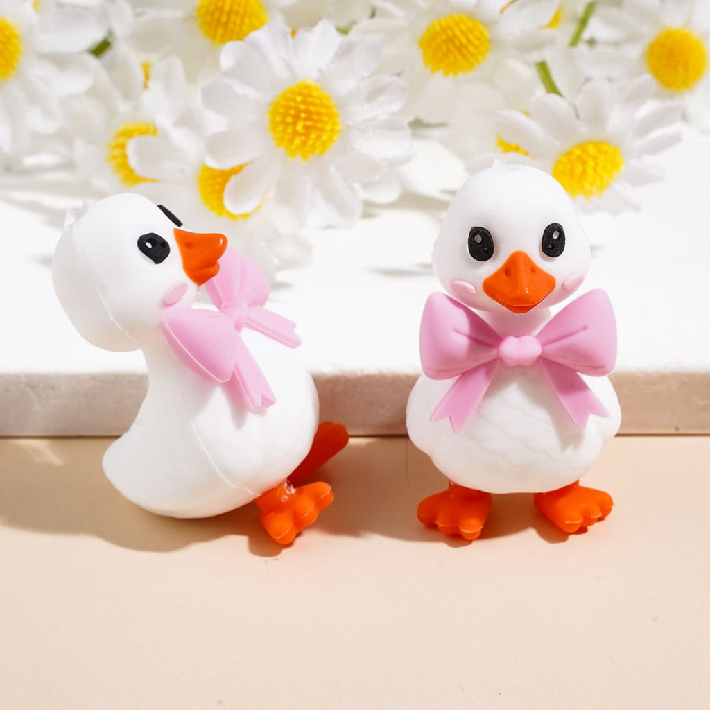 3D Silicone Focal Beads Cute Duck with Red and Pink Bowtie
