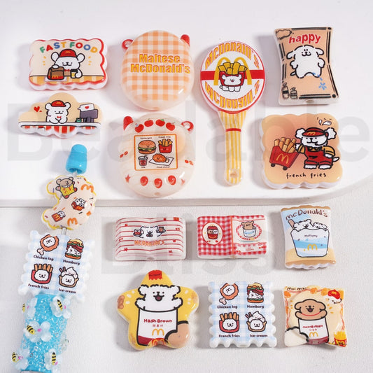 Acrylic Beads Pendants  Cute Line-Drawing Puppy & McDonal Series in Different Shapes, Random Mix