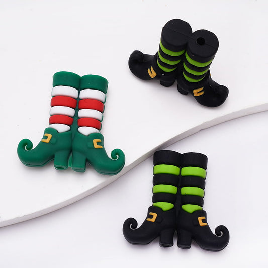 Silicone Focal Beads with Witch Boot in Saint Patrick's Day, Various Colors