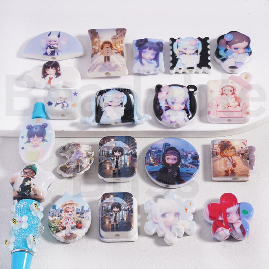 Acrylic Beads Pendants  Cute Moll Series Pop Mar in Different Shapes, Random Mix