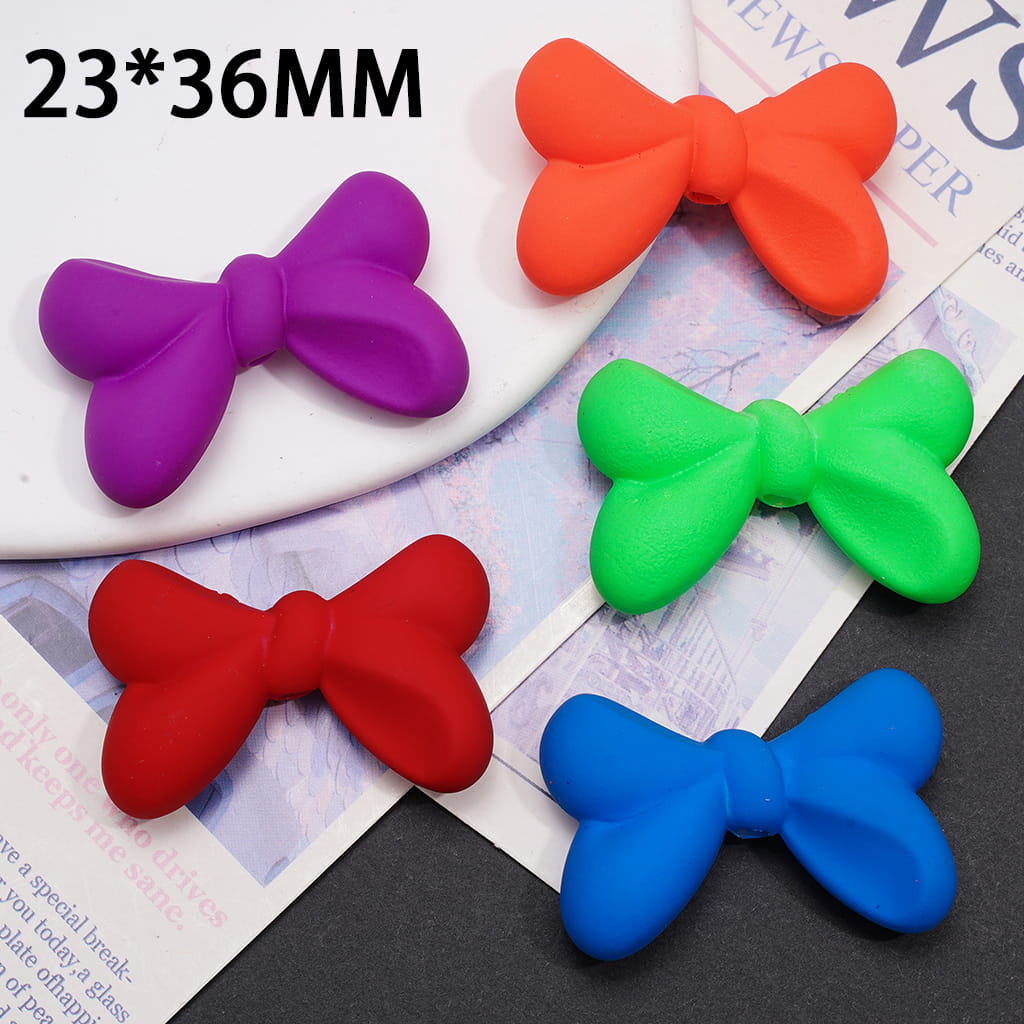 Bowknot Acrylic Beads in Matte Rubber Touch, Neon Colors, 23*36MM, Random Mix