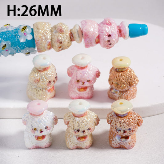 Acrylic Beads UV Coating Cute Puppy Chef Cook Dog, 26MM, Random Mix