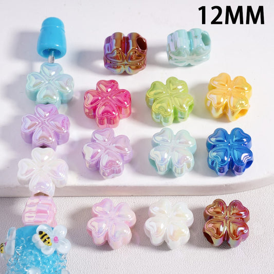 Acrylic Beads UV Coating Four-Petal Flower Heart, Solid Color, 12MM, Random Mix