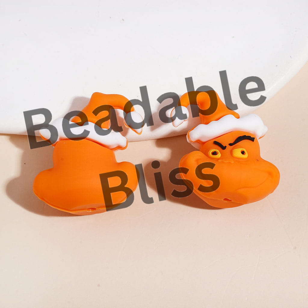 3D Green Character Wearing Christmas Hat Silicone Focal Beads, Multi-Color