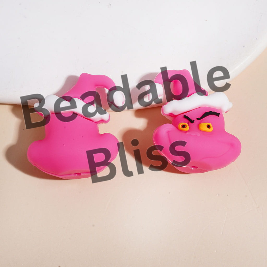 3D Green Character Wearing Christmas Hat Silicone Focal Beads, Multi-Color