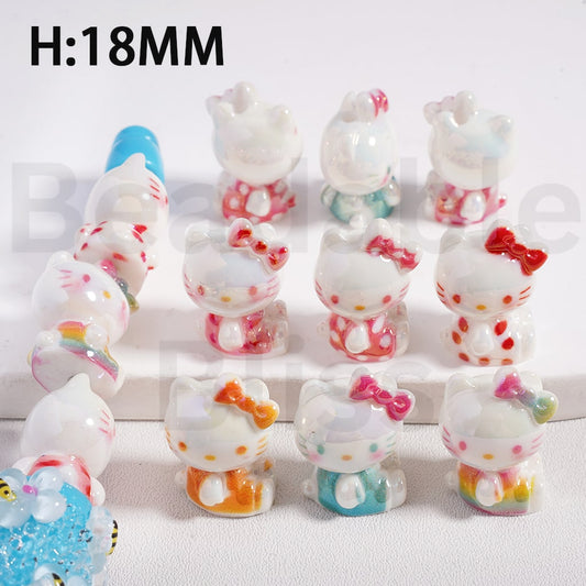 Acrylic Beads UV Coating Cute Hello Kitt with Bow, 18MM Height, Random Mix
