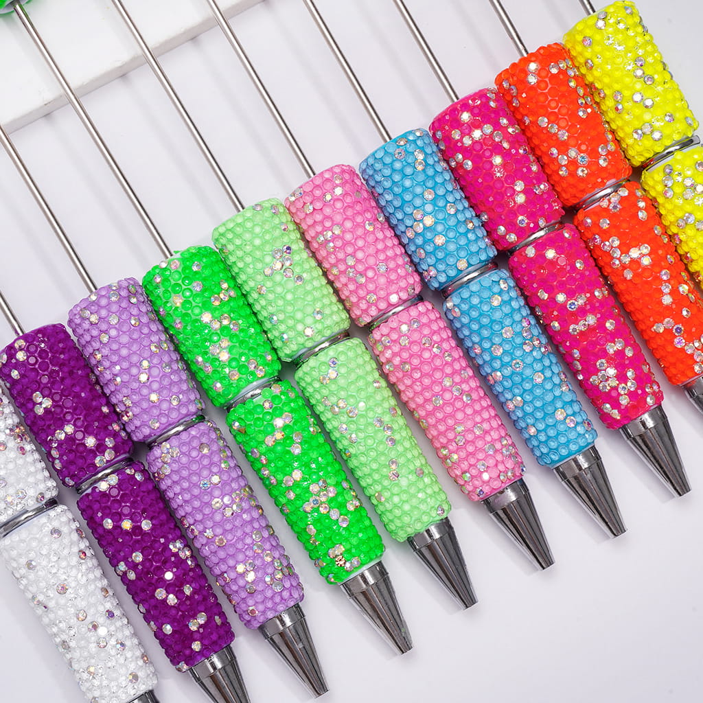 Beadable Clay Pens with Multi-Color & AB Rhinestones Covered the Entire Pens, Neon