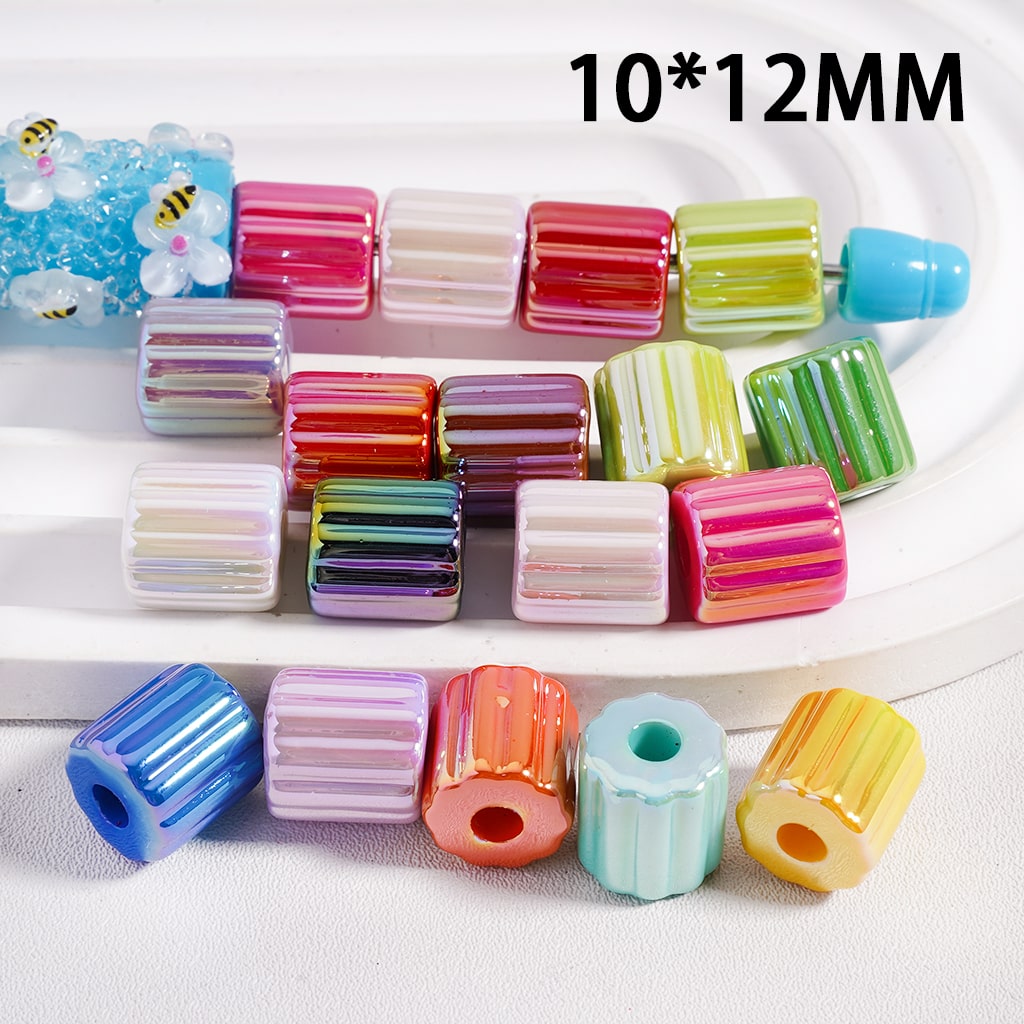 Acrylic Beads UV Coating Cute Cylinder with Stripes, Solid Color, 10*12MM(Single Color is available for 500pcs(Whole Bag) Only)