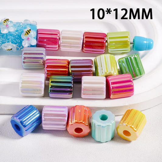 Acrylic Beads UV Coating Cute Cylinder with Stripes, Solid Color, 10*12MM(Single Color is available for 500pcs(Whole Bag) Only)