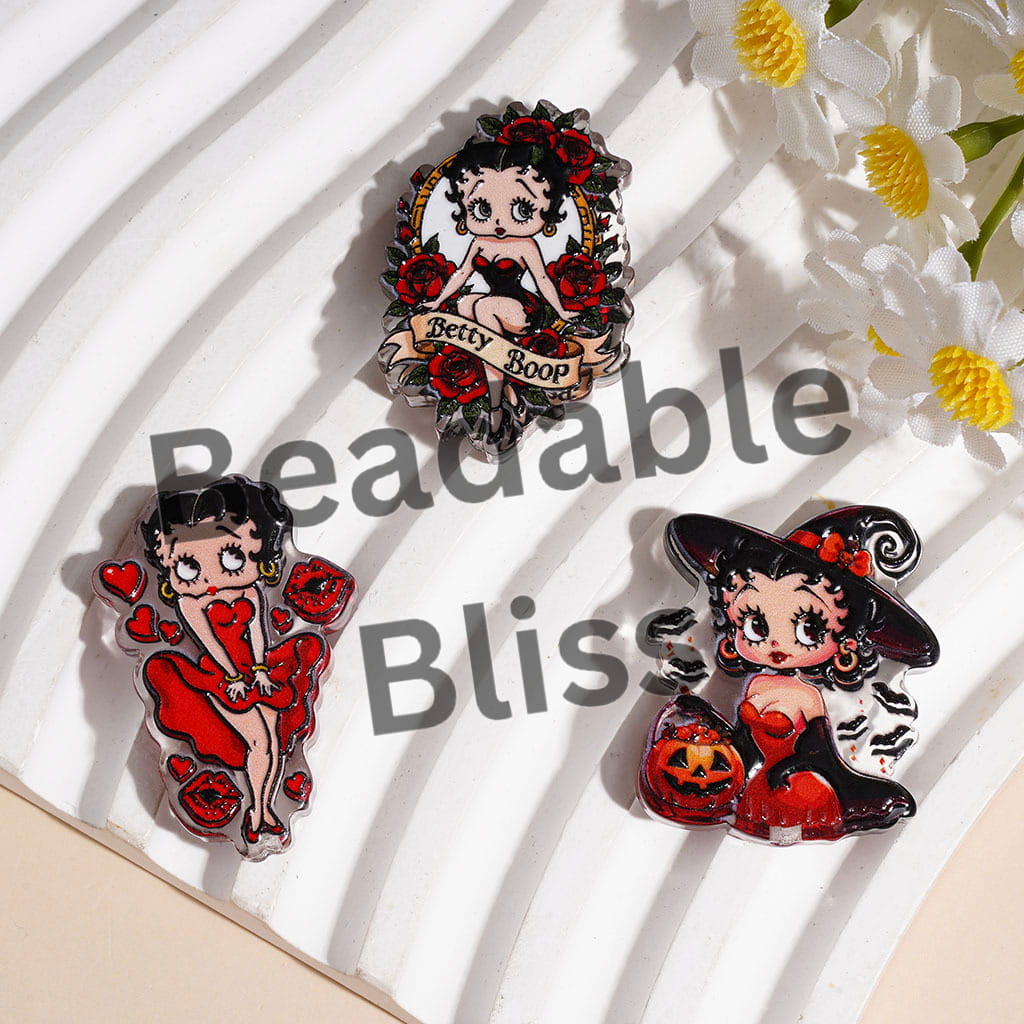 Old Girl Character in Halloween Christmas Acrylic Beads, Red Series, Semi-Clear, Random Mix