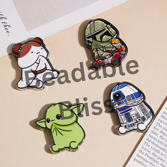 Acrylic Beads with Space Saga Character Series, Random Mix