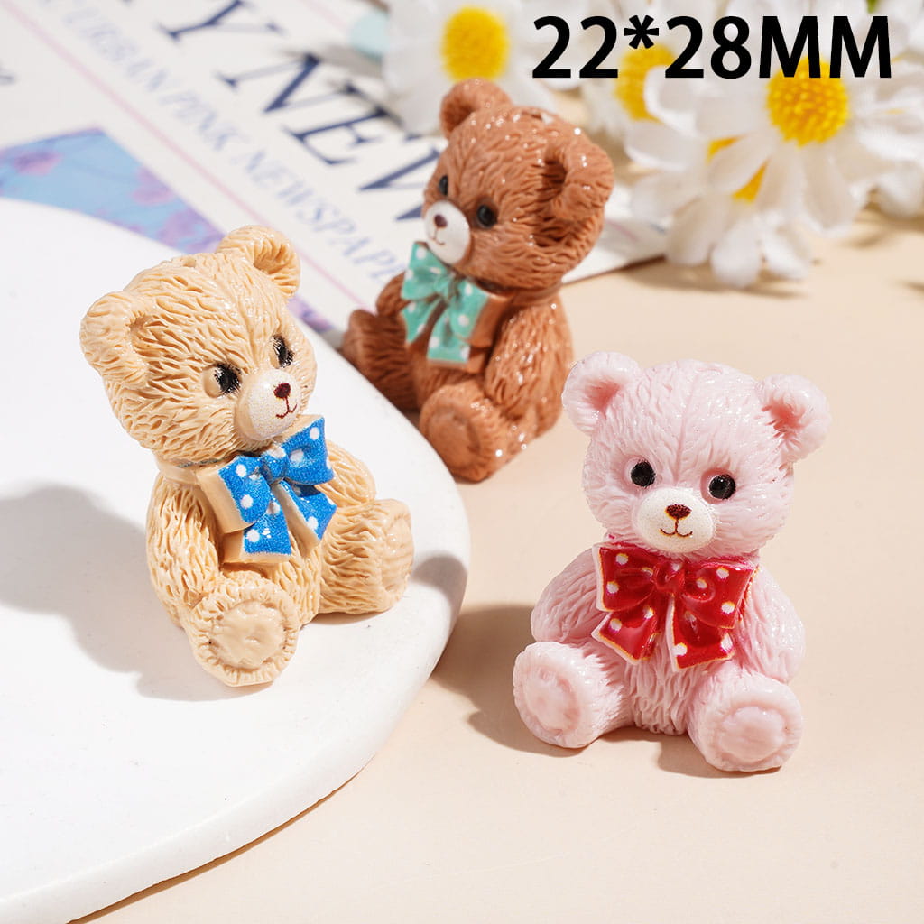 Acrylic Beads Mini Bear Wearing Bowtie on Neck, 22*28MM, Random Mix, Multi-Color